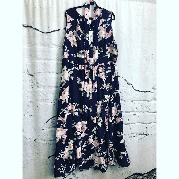 SOLDNWT Rose Gal Navy Blue Pink High Low Dress - Picture 5 of 5